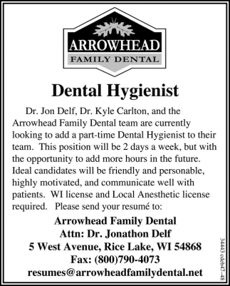 dental wi arrowhead family rice lake hygienist ads