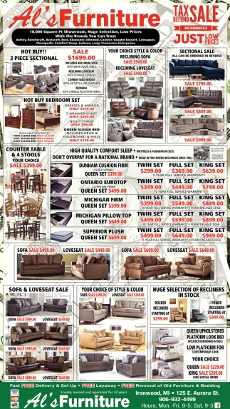 Tax Refund Sale Al S Furniture Ironwood Mi