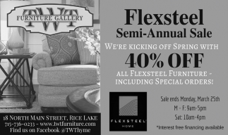 Flexsteel Semi Annual Sale 40 Off Twt Furniture Gallery Rice