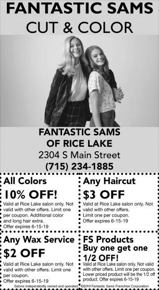 Coupons Fantastic Sams Cut Color Rice Lake Rice Lake Wi