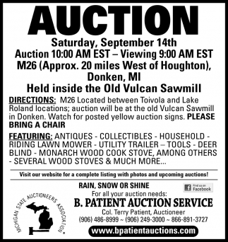 Upcoming Auctions, Marquette Auction Services