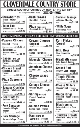 Popcorn Chicken, Cloverdale Country Store, Curtis, WI